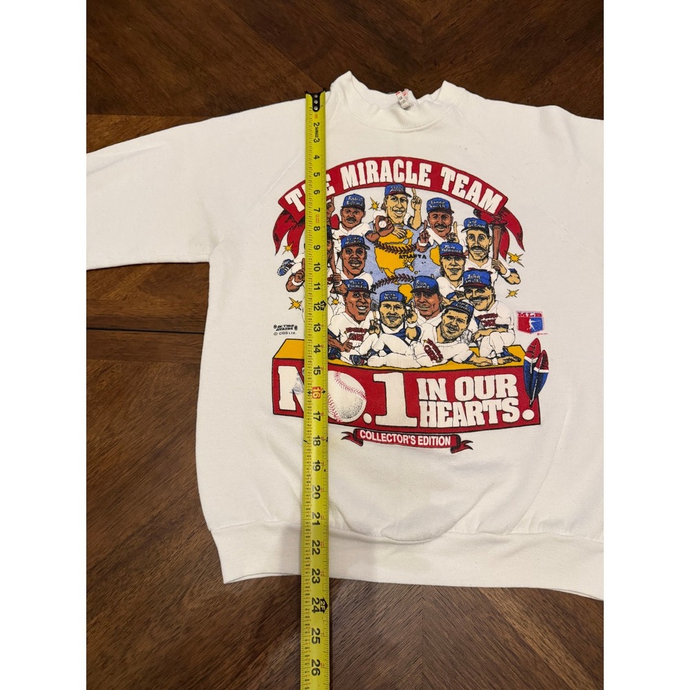 Vintage 90s Atlanta Braves Miracle Team Sweatshirt Fruit of the Loom White M - Picture 5 of 6